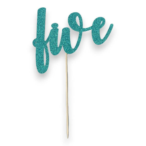 Picture of FIVE CAKE TOPPER TURQUOISE GLITTER